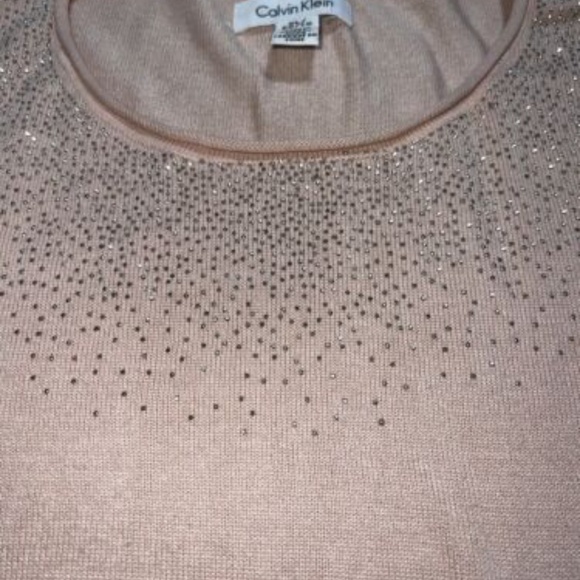 Calvin Klein Womens Pale Pink Sweater With Rhinestone Collar Detail Size XL - Picture 3 of 7